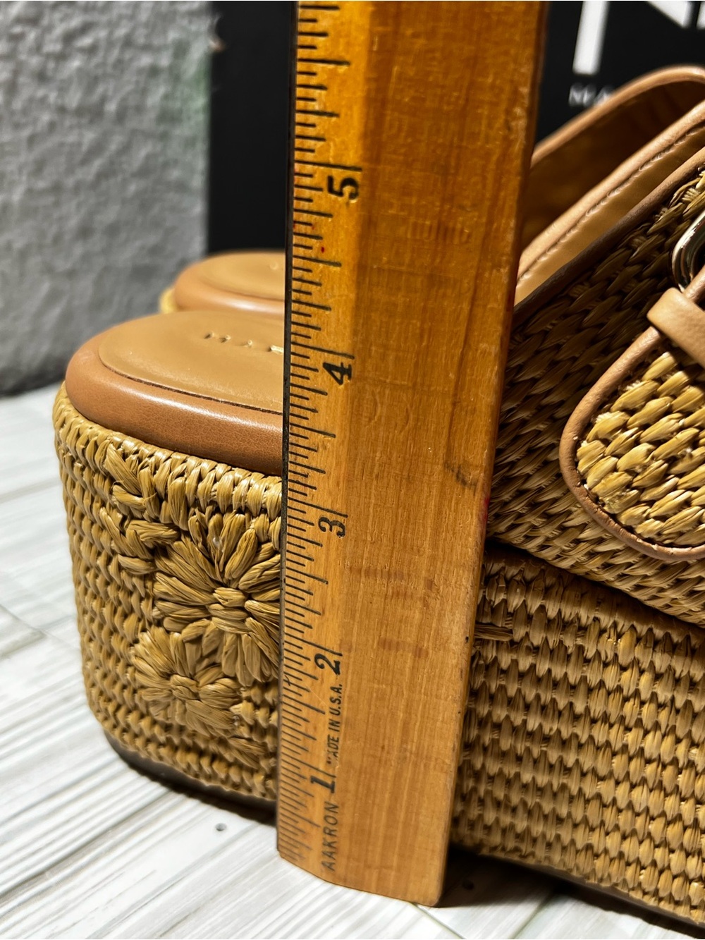 Marc Fisher LTD Poppy Raffia Platform Wedge Sandals Natural Tan brown Size 9.5 - Picture 8 of 13